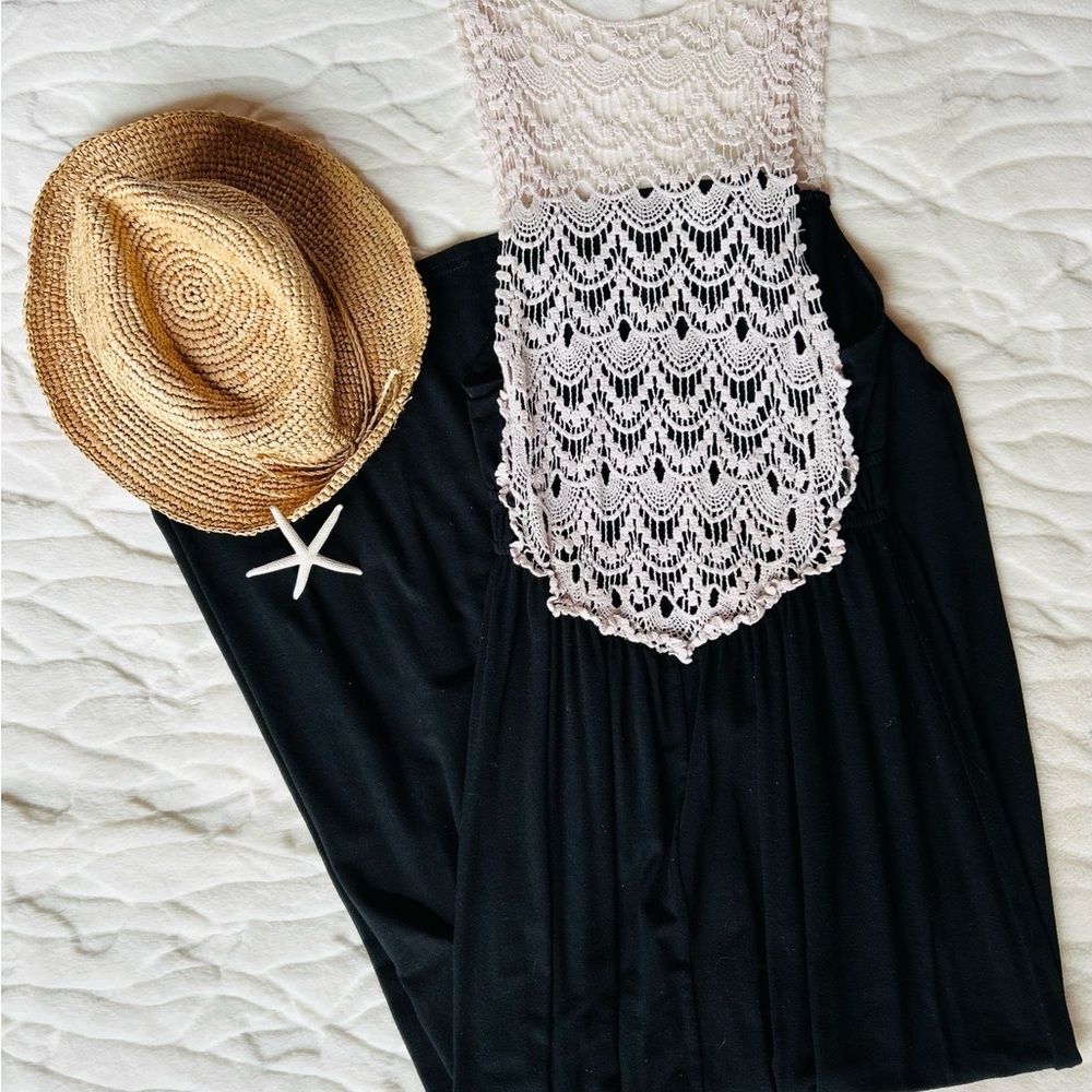 Boho Lace Top Black Maxi Dress